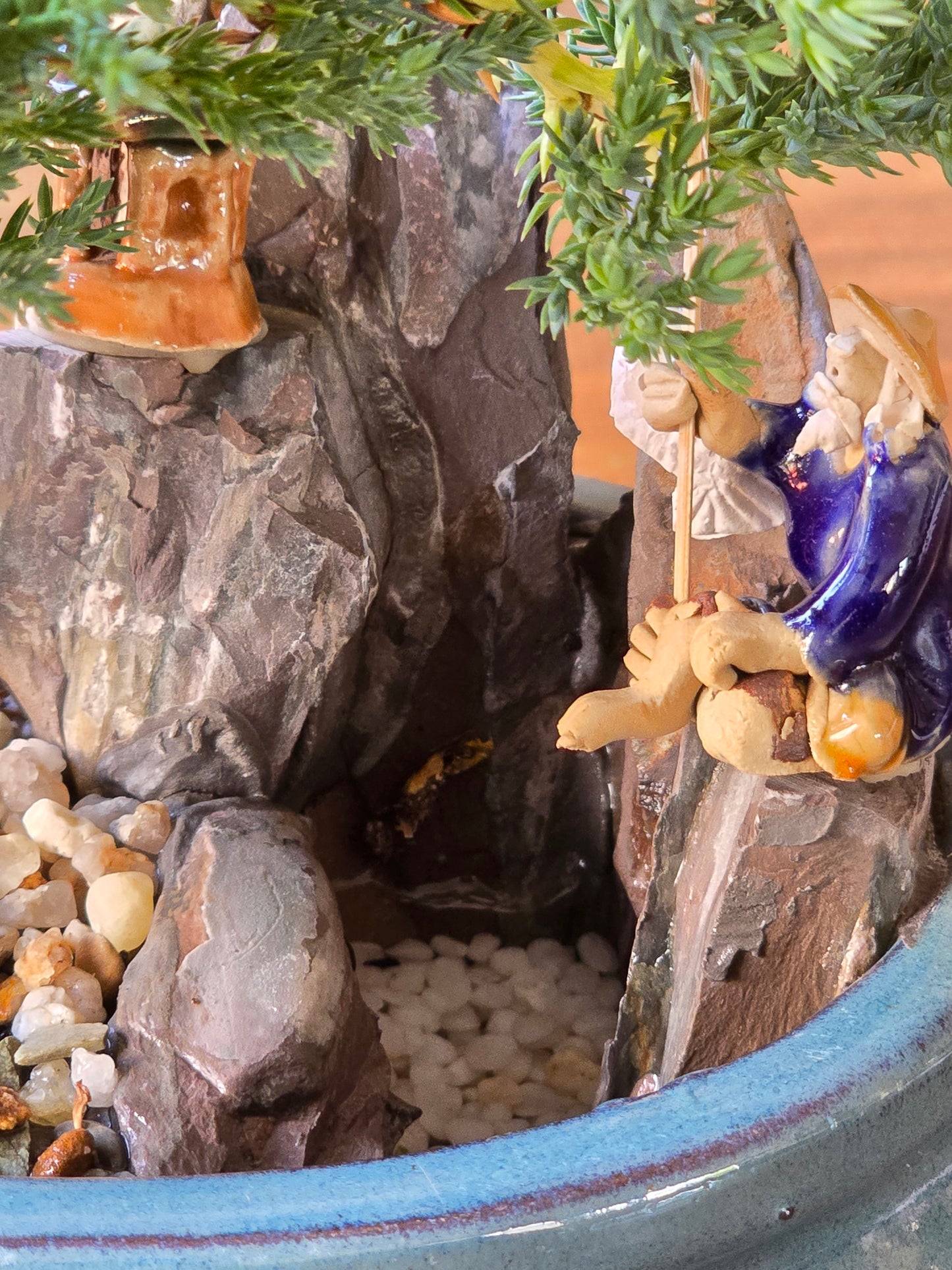 Juniper Bonsai with figurines and pond #001