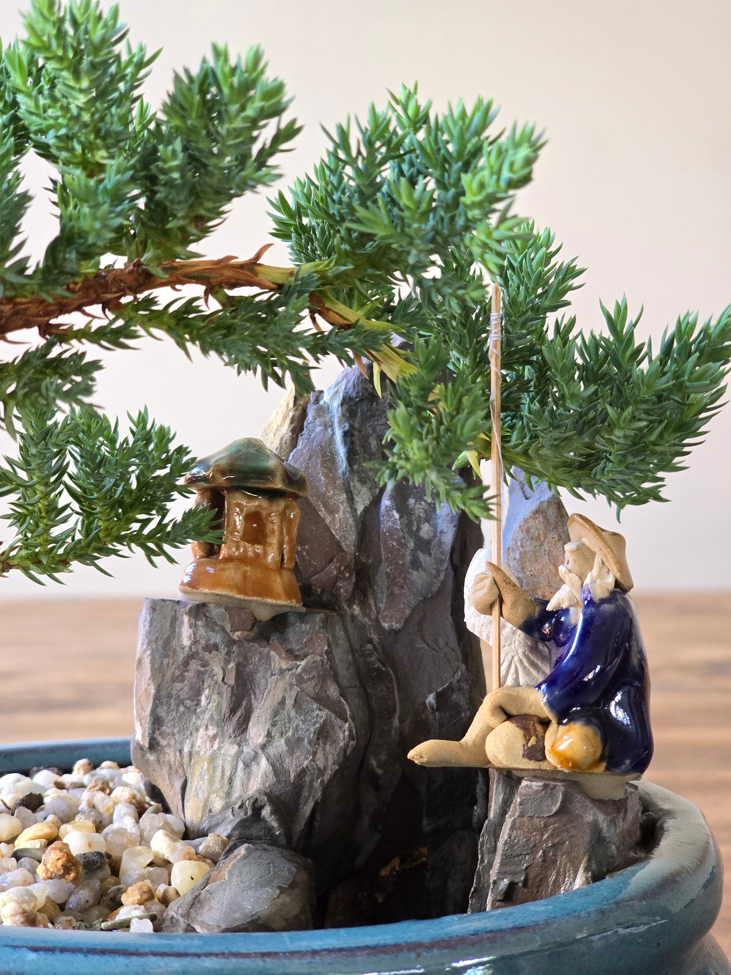 Juniper Bonsai with figurines and pond #001