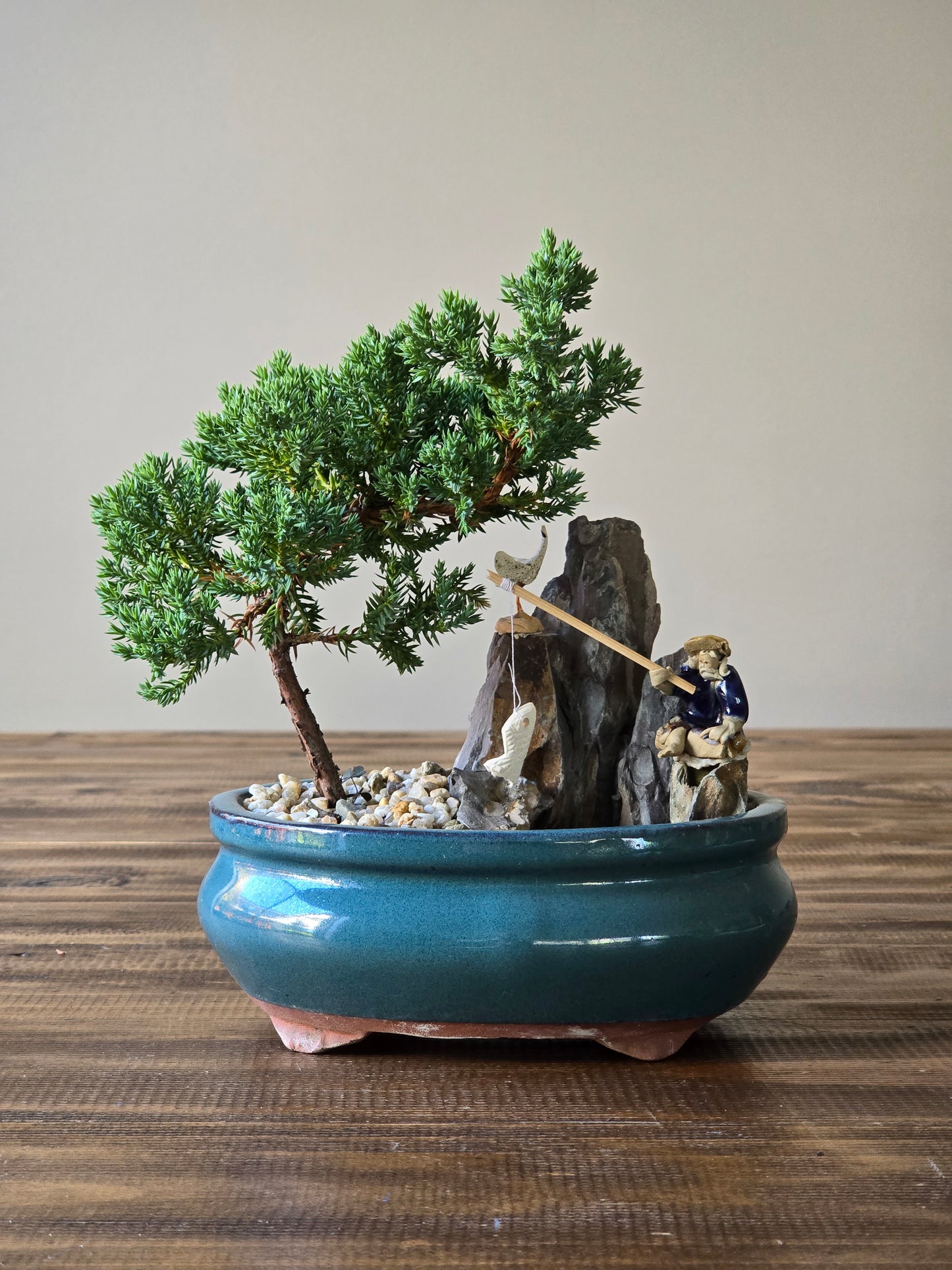 Juniper Bonsai with figurines and pond #001